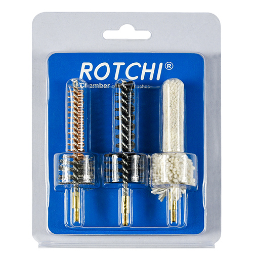 राइफल चैम्बर सफाई ब्रश 3-इन-1 सेट, ब्लिस्टर और कार्ड पैकेज। उपलब्ध