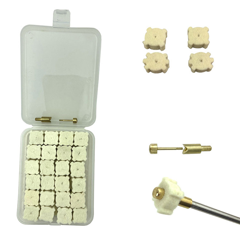 प्लास्टिक केस पैक के सामने गन चैंबर की सफाई के लिए ऊनी सितारे